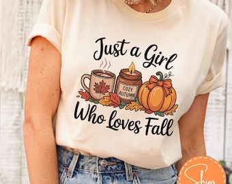 Just A Girl Who Loves Fall Shirt, Football Mom Coffee Tee, Autumn Tshirt Gift
