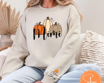 Pumpkin Fall Personalized Mimi with Kids name Sweater, Personalized  Grandma Sweatshirt, Customizable Fall Mimi Hoodie with Grandkids Name