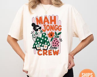 Mahjong Lucky Crew Shirt, Retro Board Game Tee, Game Night Tshirt, Mahjong Player Top, Tabletop Graphic, Ladies Night Apparel