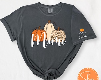 Pumpkin Fall Personalized Mimi with Kids name Shirt, Comfort Colors for Grandma Tshirts, Customizable Fall Mimi Tshirts with Grandkids Name