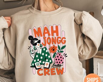 Mahjong Lucky Crew Sweatshirt, Retro Board Game Hoodie, Game Night Crewneck, Mahjong Player Sweater, Ladies Night Gift