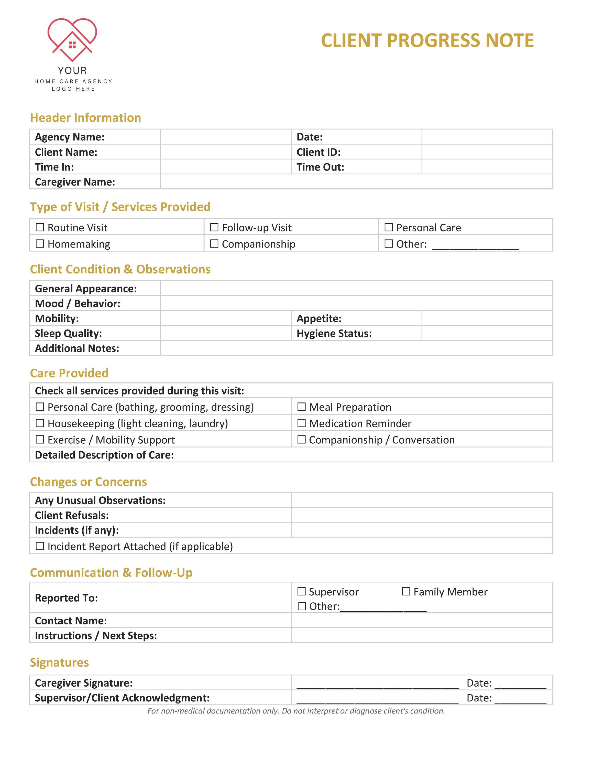 Progress Note Report Form Professional Client Progress Note Template | Editable Word & Fillable ...