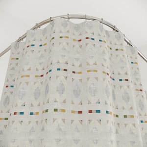 Neutral Subtle MCM Geometric Pattern Shower Curtain | Tribal Diamond Stripes | Mid Century Modern