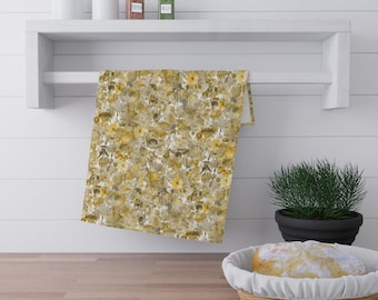 Tan Watercolor Floral Tea Towel: Absorbent Cotton Kitchen Decor