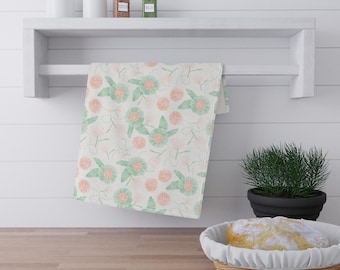 Hand Drawn Floral Cotton Tea Towel | Pastel Kitchen Decor