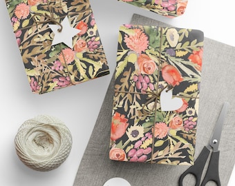 Watercolor Floral Wrapping Paper | Cottagecore Botanical Gift Wrap Roll