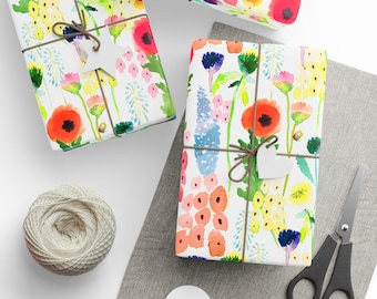 Colorful Watercolor Flowers Hand Painted | Presents Wrapping Paper Floral | Bright Flowers Birthday Wrap