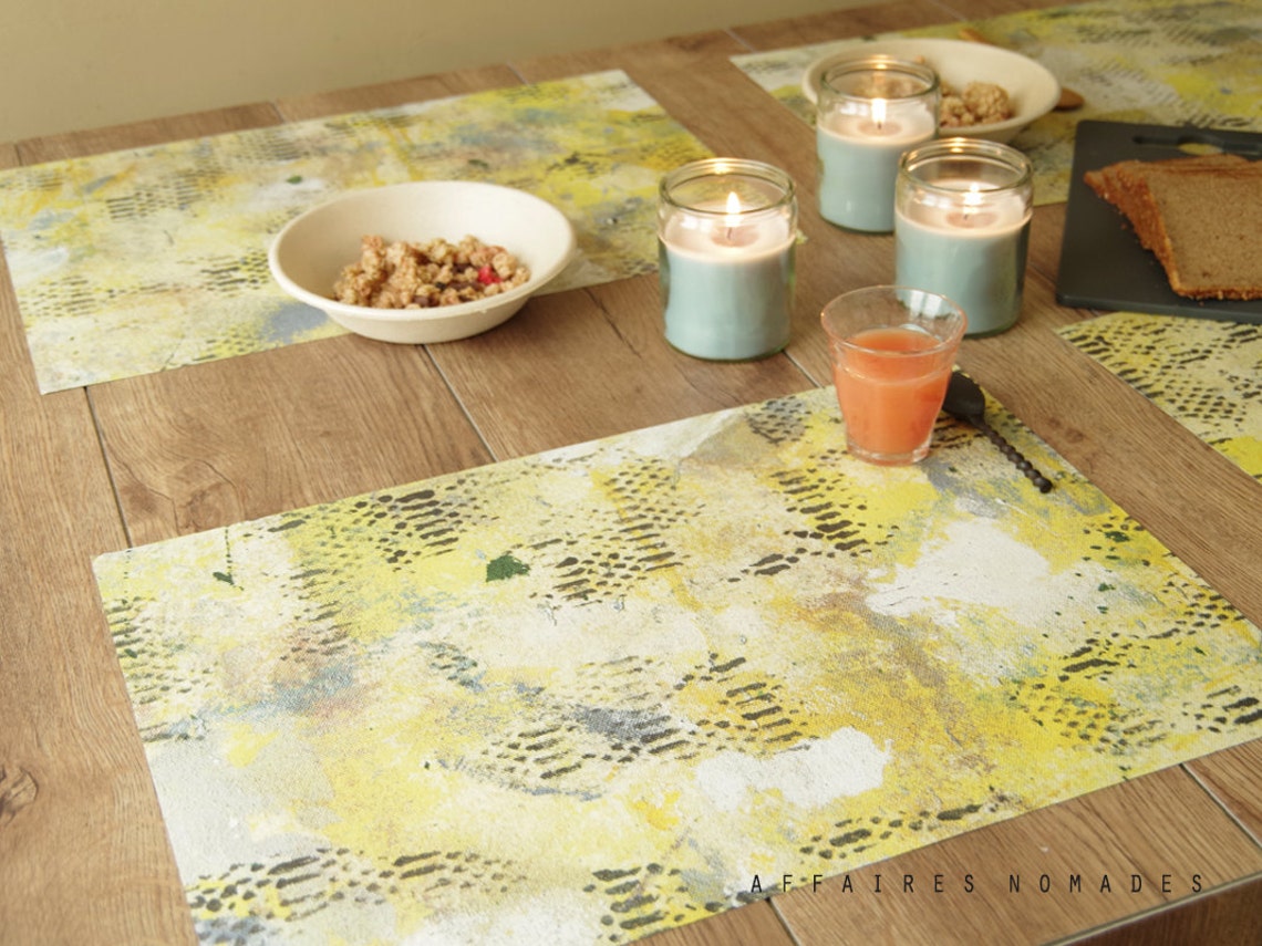 Papieren placemat omkeerbaar. Set van 4 x 2 Geel & Violet Etsy