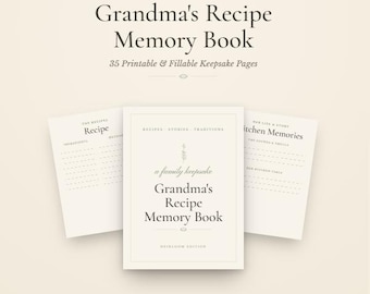 Grandma's Recipe Book Printable & Fillable PDF, Heirloom Family Cookbook Journal to Write In, Keepsake Recipe Organizer, Gift for Mom