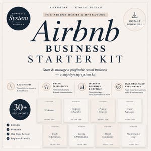 Kit de inicio para anfitriones de Airbnb / Plantillas para negocios de alquileres a corto plazo / Sistema de gestión de huéspedes con hoja de cálculo para alquileres a corto plazo (editable en Canva)