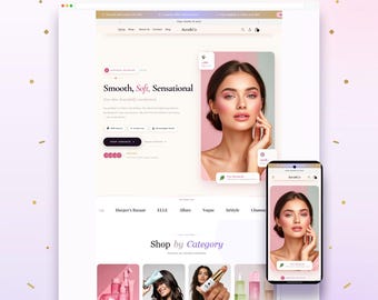 Shopilly Theme Template Beauty - Aesthetic Shopilly 2.0 - Rosa Hautpflege Kosmetik Website - Luxe Beauty Store Design - Canva Banners BT01