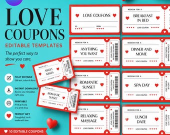 Vintage Love Coupon Book - Romantic Gift, Editable Template (PDF)