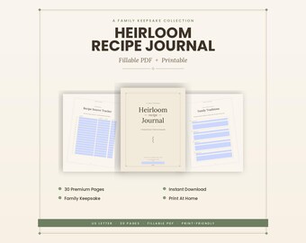 Familienrezeptbuchvorlage, bearbeitbares ausfüllbares PDF-Kochbuch, Erbstückrezeptjournal zum ausdrucken, Geschenk für Mutter und Oma, sofortiger Download