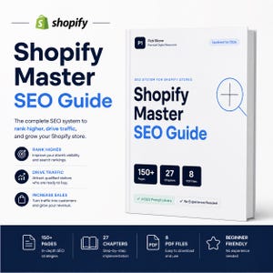 Shopify SEO-guide i PDF-format | Arbetsbok för e-handel på över 150 sidor | Guide till sökordsanalys | AI-promptbibliotek