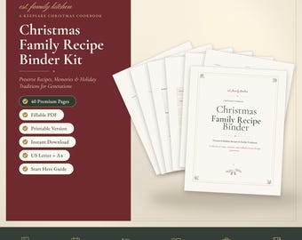 Weihnachts-Familien-Rezept-Binder-Kit | Ausfüllbares PDF & Printable Kochbuch | Urlaub Rezeptbuch | Familienandenken | Rezept-Planer