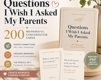 Konversationskarten für Eltern - 200 sinnvolle Fragen, Familien-Memory-Spiel (Canva bearbeitbar)
