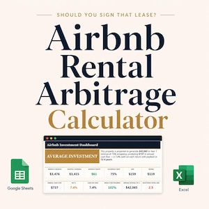 Airbnb Rental Arbitrage Calculator, Excel Spreadsheet Deal Analyzer for STR Hosts, ROI Cash Flow & Break-Even Investment Dashboard