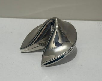 Silber Ton Klapp Fortune Cookie Trinket Box Decor