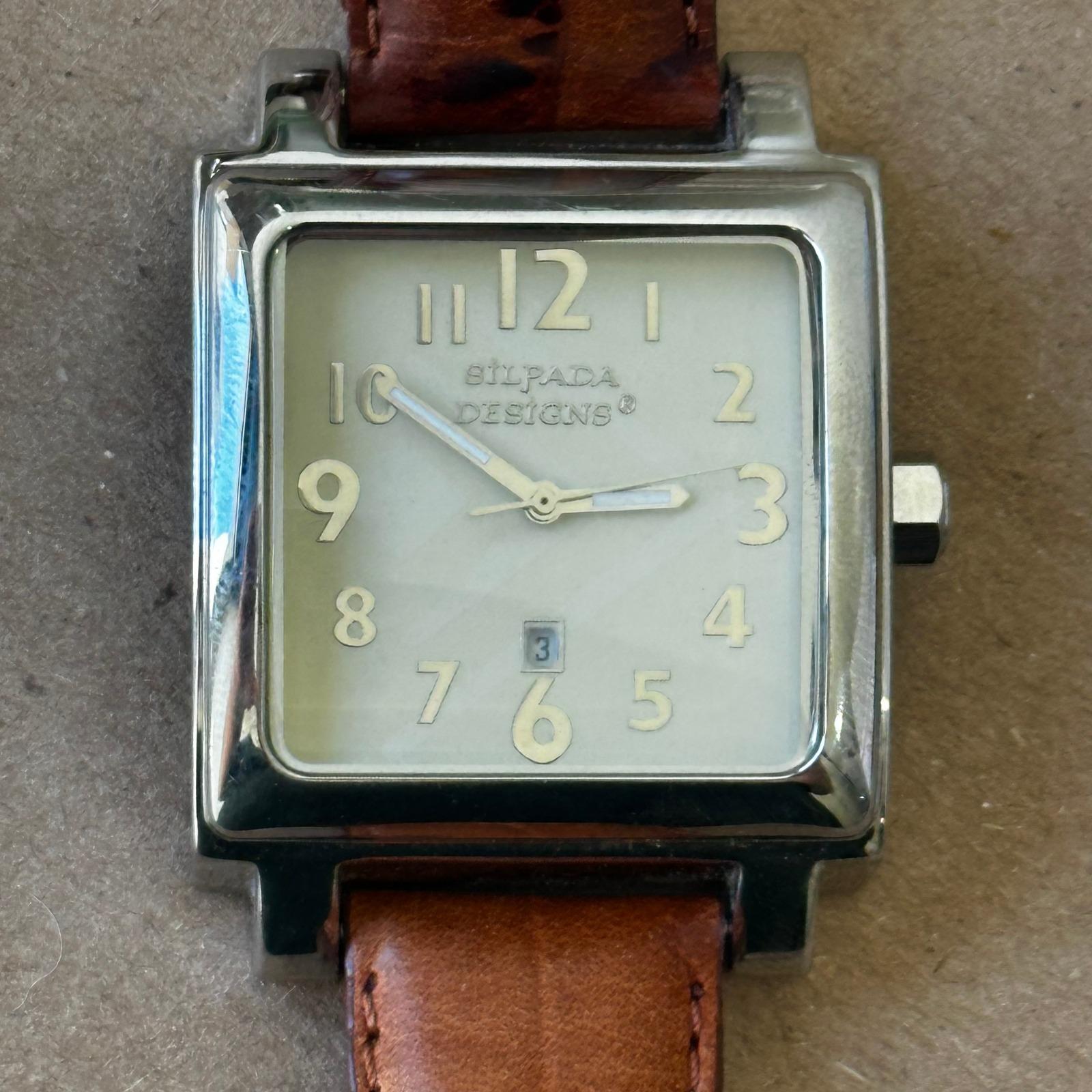 Silpada Designs Square Face Watch Silver Tone Date Brown 
