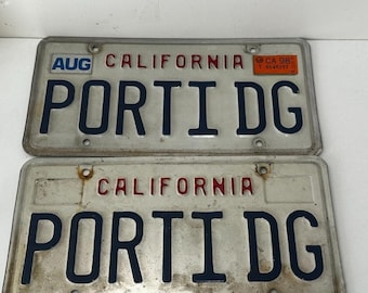 1990s California Pair  Of Front Back License Plates PORTIDG Embossed w/ Reg.