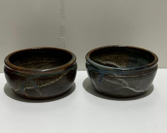 Studio Pottery Signed 93' Handcrafted Glazed Ceramic Bowls Set of 2 Brown Blue