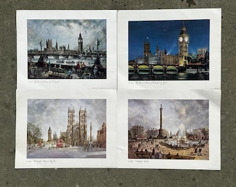 Vintage H Moss London Kunstdrucke Set 4 Ben Mistems Trafalgar Square 17x13