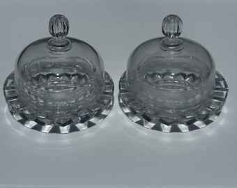 Vintage Mikasa Salina Clear Crystal Individual Butter Dish Set Of 2 With Lids