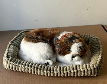 Perfect Petzzz Shih Tzu Breathing Plush Lifelike Sleeping Dog w/ Bed Brown White