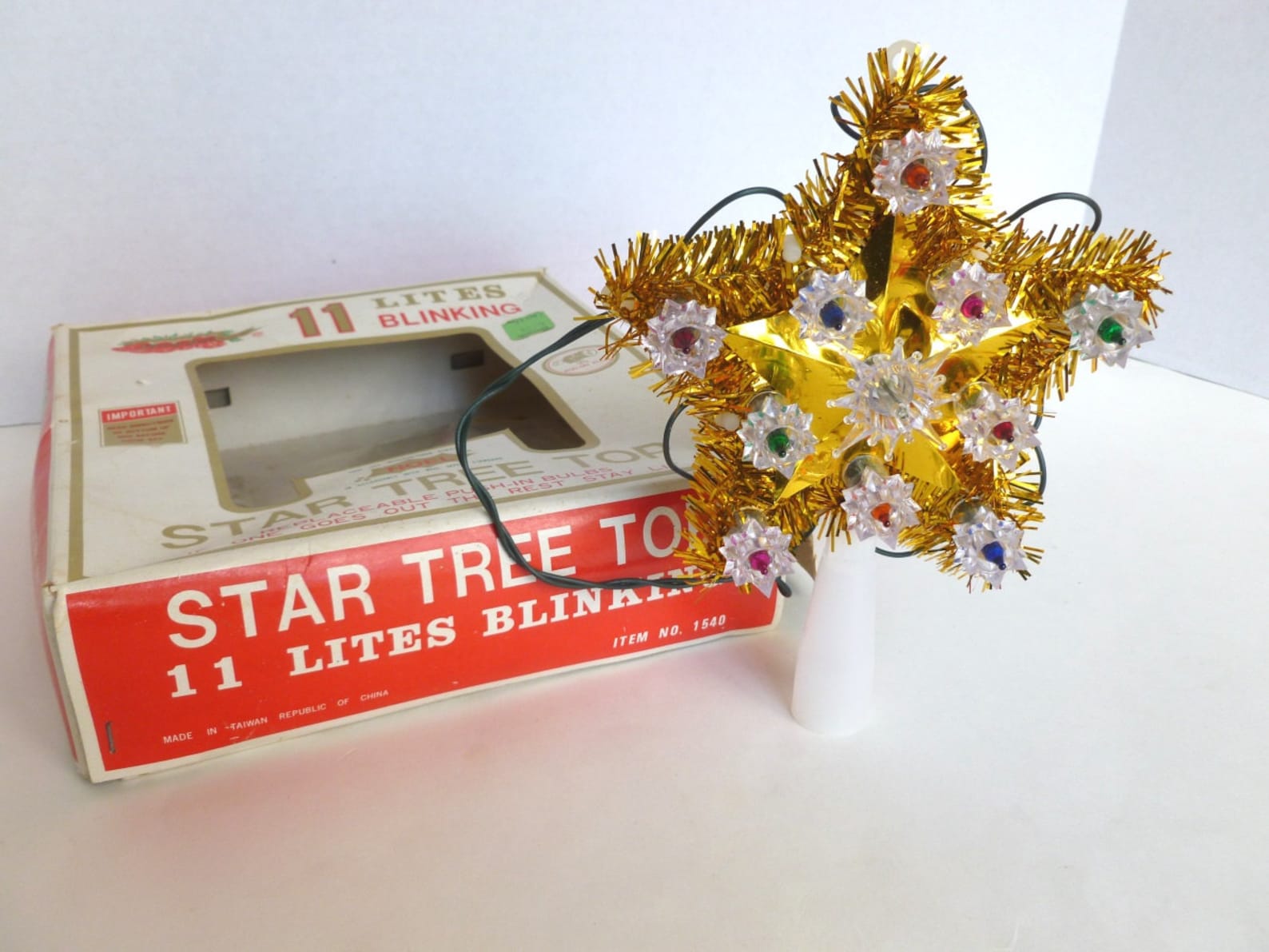Christmas Tree Star Blinking Lights Gold Tinsel Multi Color Etsy