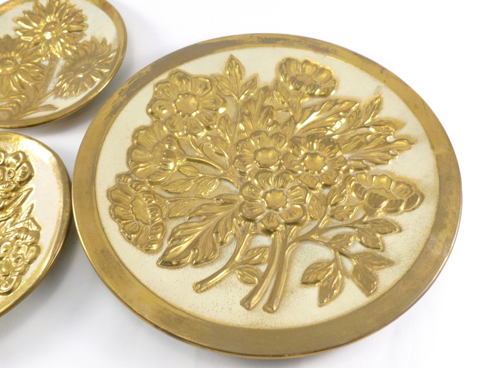 Floral Embossed Brass Plates Wall Hangings Set of 3 Made in Etsy