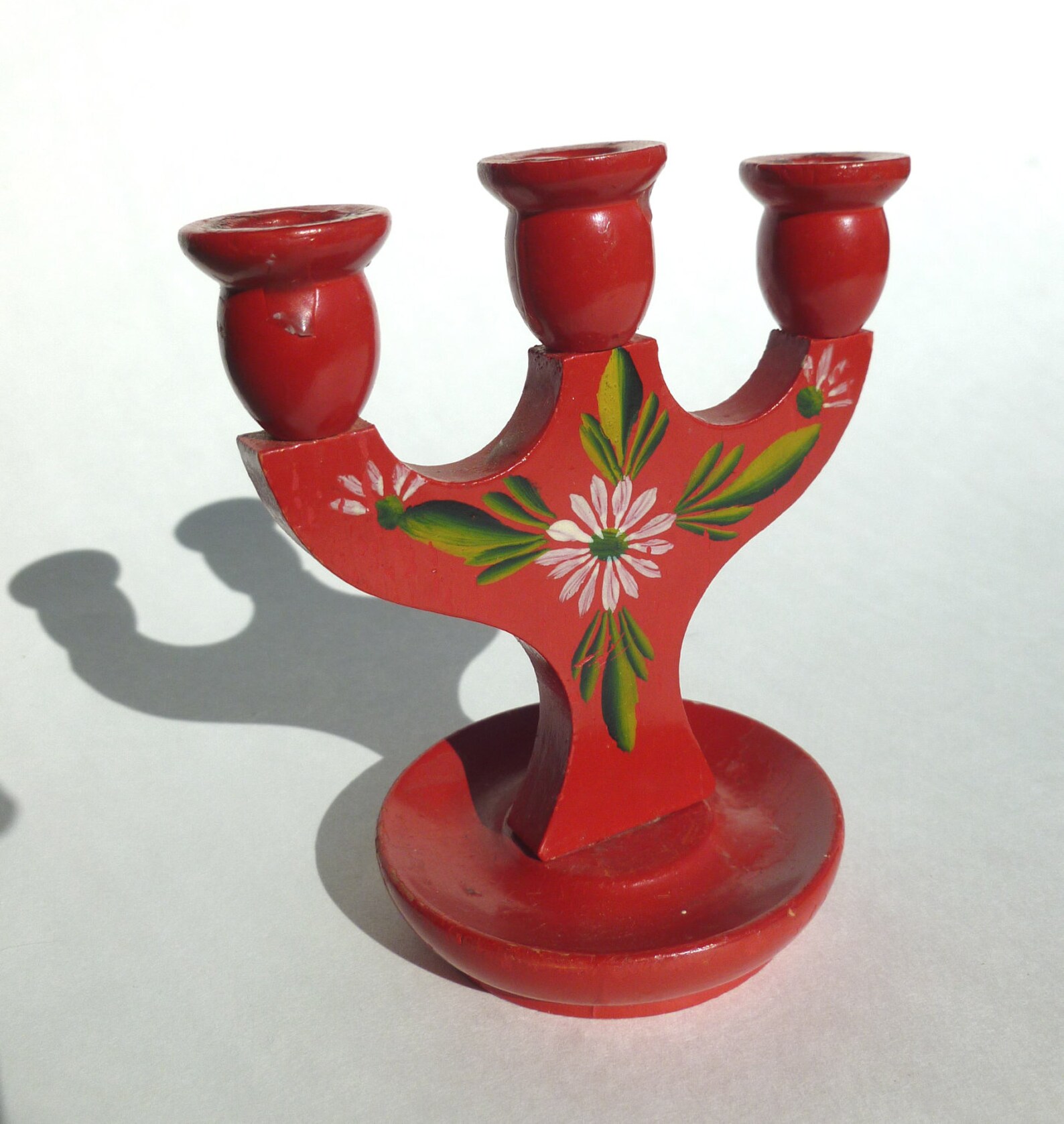 Swedish Wooden Candelabra Candle Holder Painted Red and Green Etsy