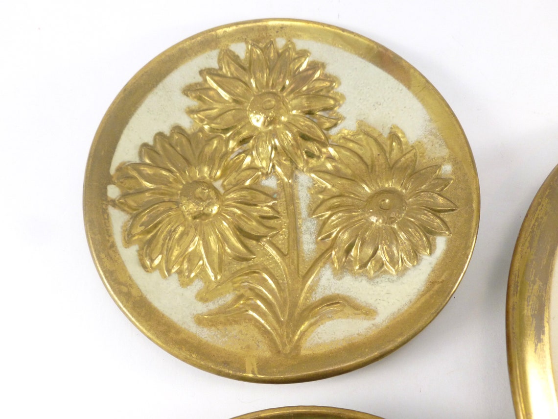 Floral Embossed Brass Plates Wall Hangings Set of 3 Made in Etsy