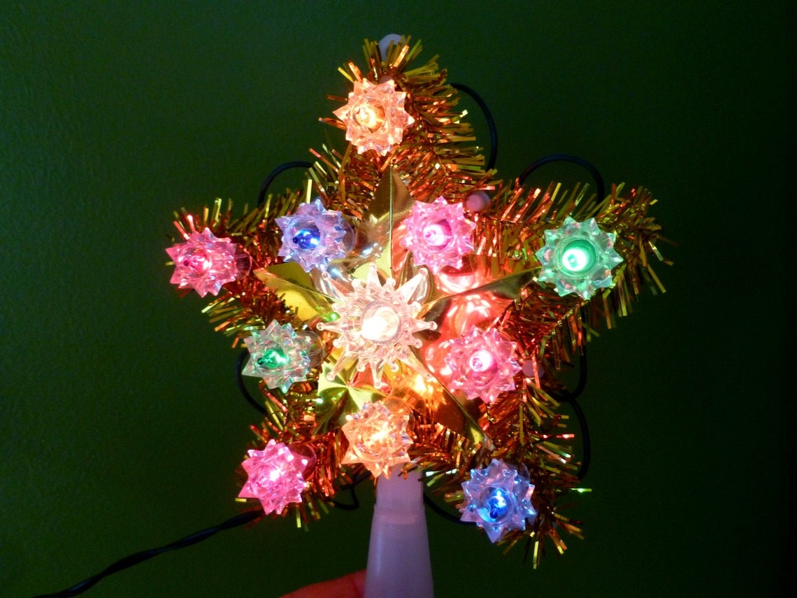 Christmas tree decorating tips & hacks Christmas Tree Star Blinking Lights Gold Tinsel Multi Color | Etsy