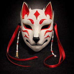 Japanische Kitsune-Maske – Cosplay-Wanddekoration – Yokai-Geist – Handbemalte Fuchsmaske