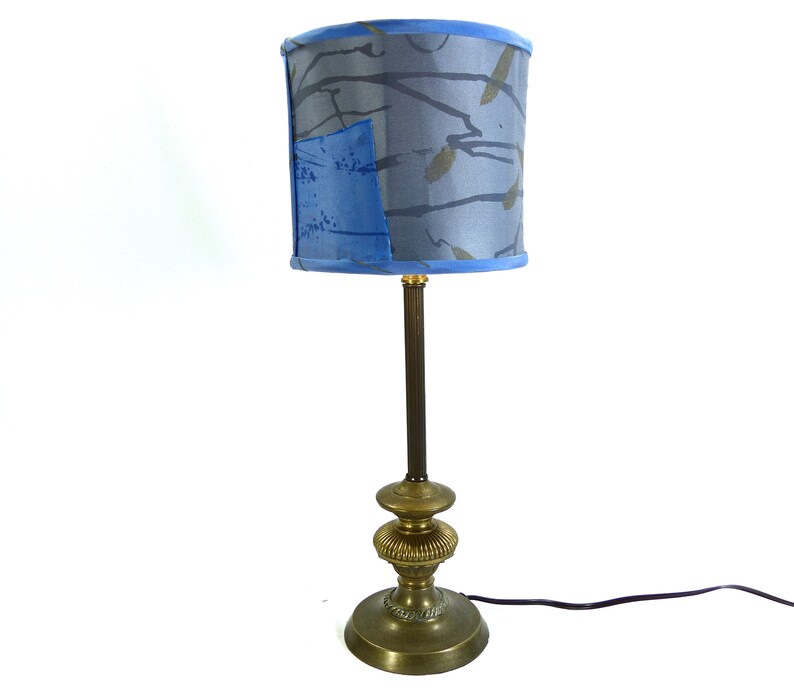 Lampshade Custom Silk Designer Patch Work Hand Painted Susan Unger Fabric Cylindar Shade Made In Nyc