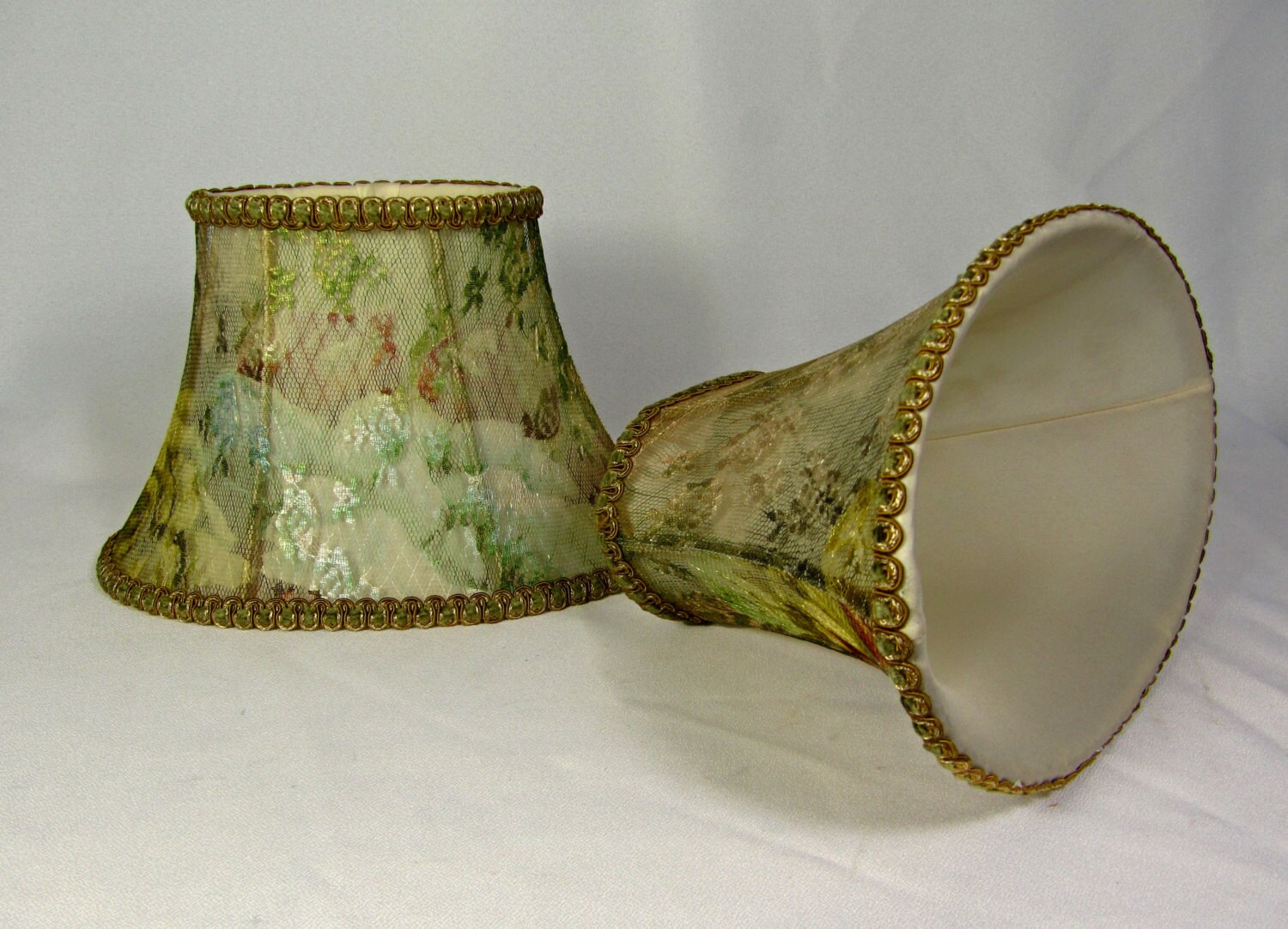 Lamp Shade Oval Bell Pair Silk Floral Lace Hand Made NY Etsy