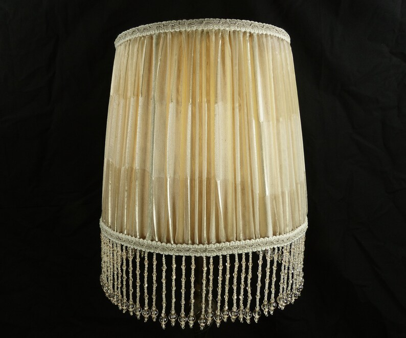 Lampshade Custom Silk Beige Fabric Fringed Pleated Shade Hand Made By Judi S In Nyc