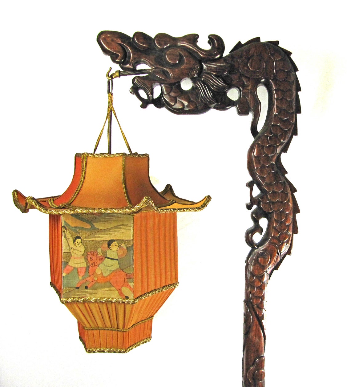 Chinese DRAGON Lamp Wood Floor Carved with Custom Pagoda Shade Etsy