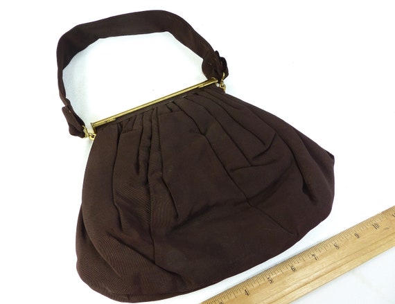 Handbag Purse Brown Fabric Vintage 1940s
