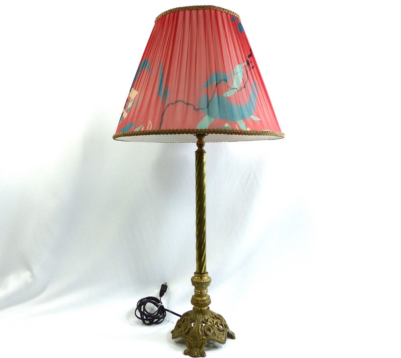 Lamp Shade Custom Floor Table Round Hand Painted Red Silk Chiffon Nyc