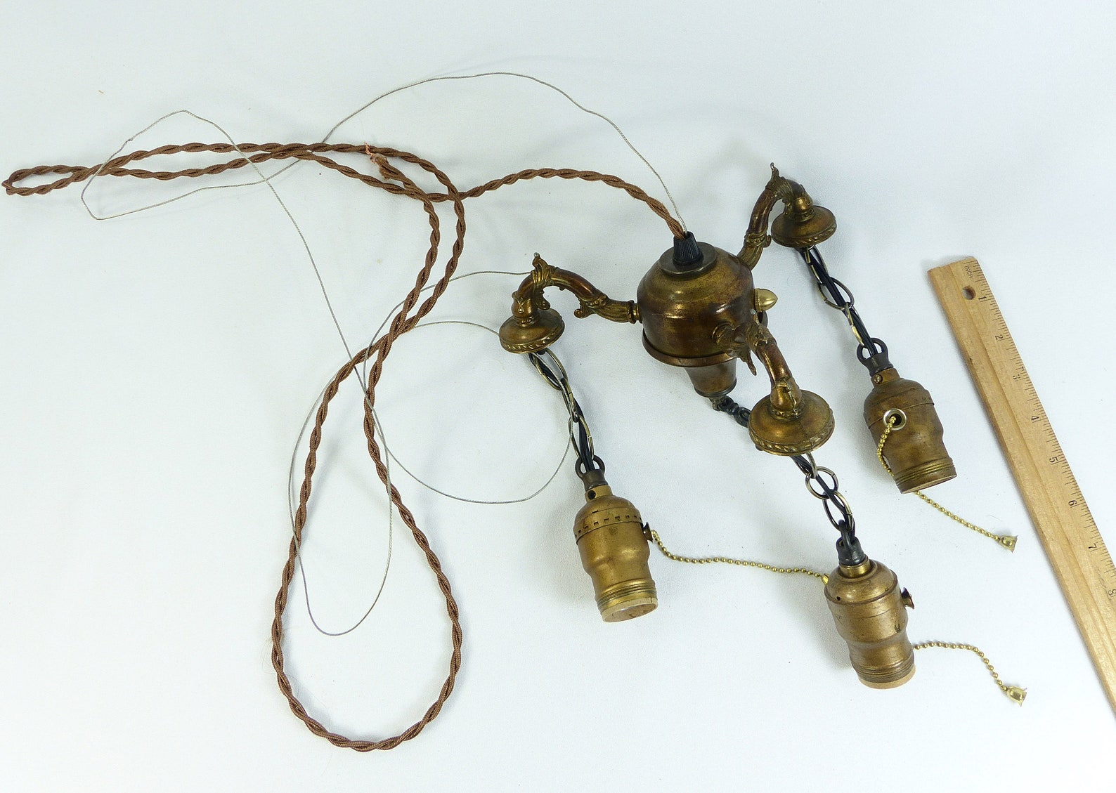 Industrial Chandelier Pendant 3 Sockets Brass Light Fixture Etsy