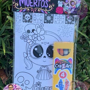Dia de Los Muertos inspired Sticker Coloring Sheets | Party Favors | Kids Activity Packs | Birthday Goodie Bags | Custom Topper Crayon Set