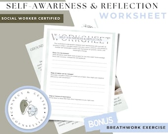 Self-Awareness and Reflection Worksheet | Guided Prompts + Digital PDF | Mental Health & Personal Growth Tool