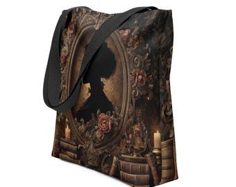 Victorian Cameo Tote Bag – Gothic Silhouette, Dark Academia Gift