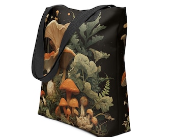 Mushroom Tote Bag: Botanical Forest Design, Cottagecore Style