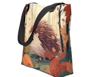 Autumn Hedgehog Tote Bag – Woodland Cottagecore Art