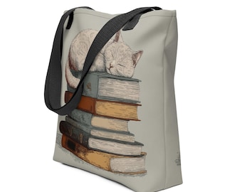 Bookish Cat Tote Bag: Cozy Reader Gift