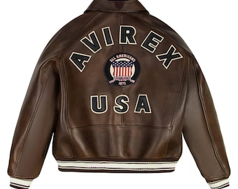 Chaqueta bomber de cuero marrón AVIREL USA Edition