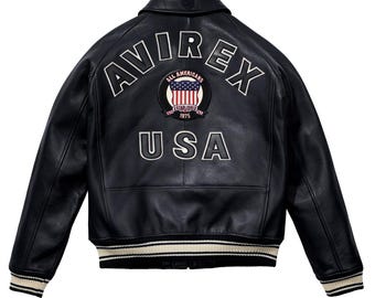 AVIREX USA Edition black Leather Bomber Jacket