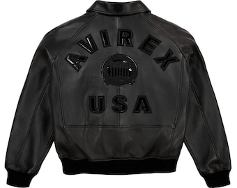 AVIREX USA Edition black Leather Bomber Jacket